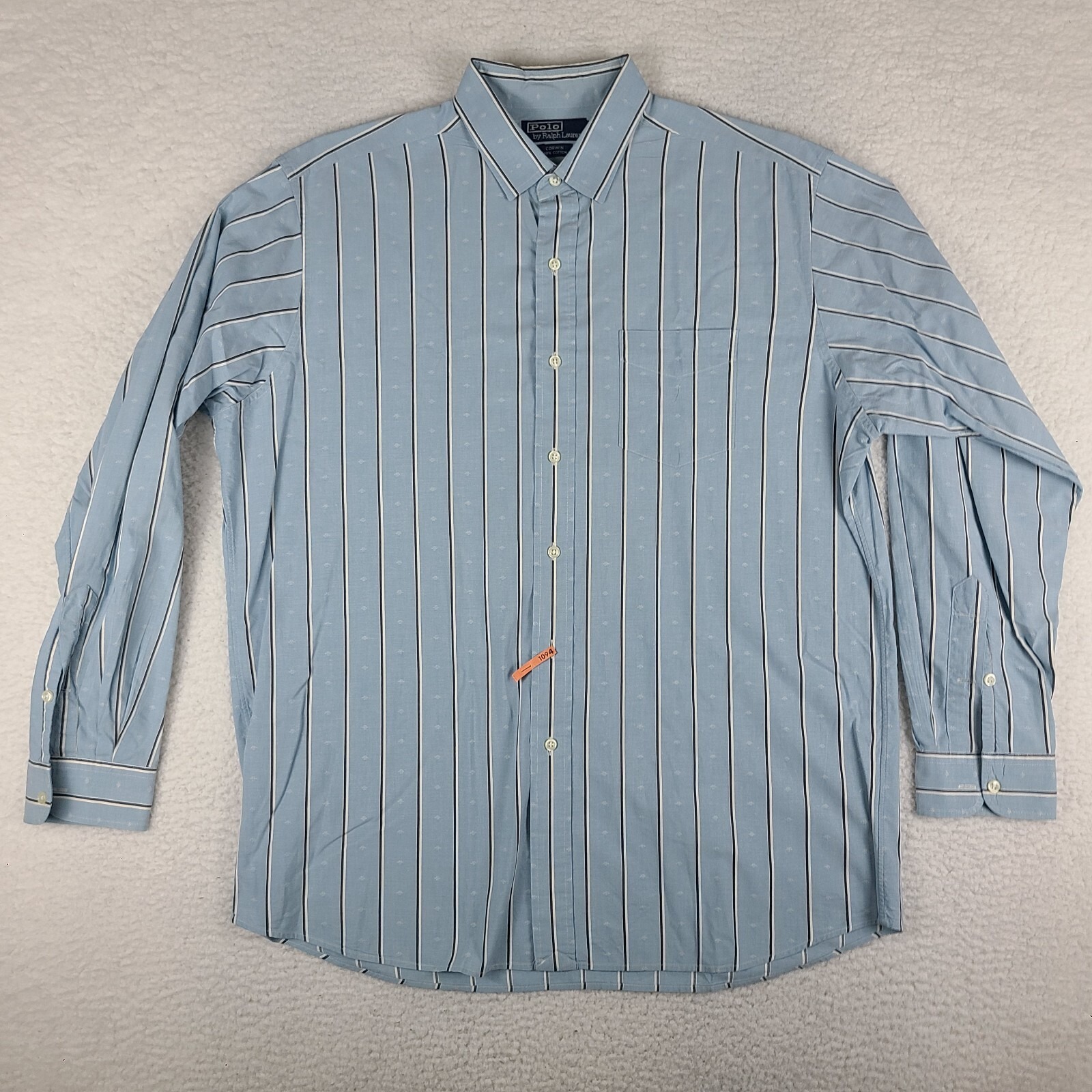 Polo Ralph Lauren Shirt Mens Large Blue Striped Corwin Dress Button Up Vtg